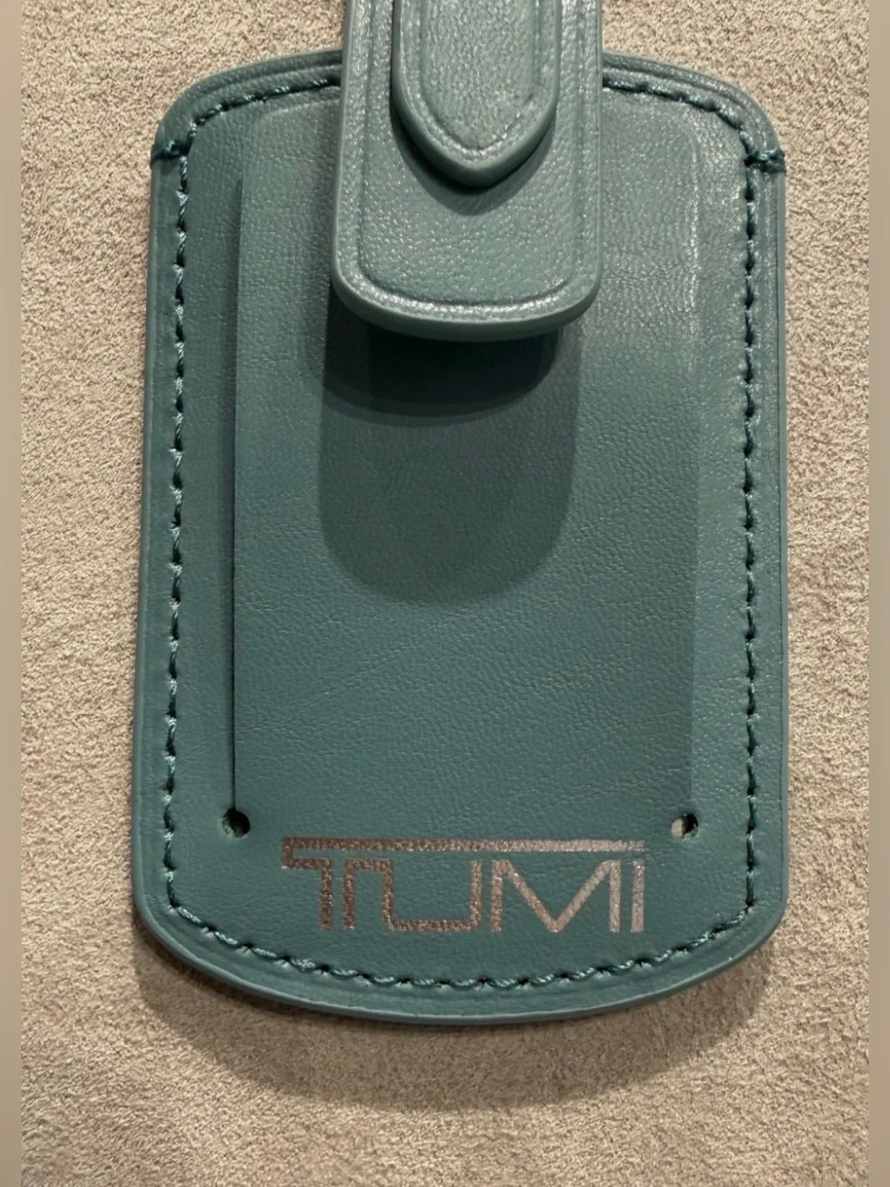 NEW Tumi 3.625” x 2.25” Leather Luggage Name Tag w/ Buckle - TEAL